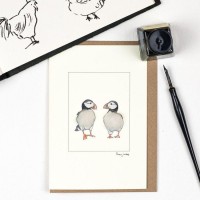 Puffins 2 looking at each other card