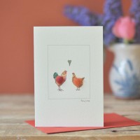 Cockerel and hen in love card