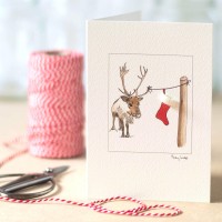 Reindeer and Christmas Stocking Christmas card