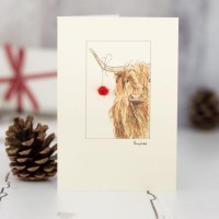 Highland cow and bauble Christmas card