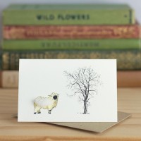 Mini Sheep black nose Valais and tree card