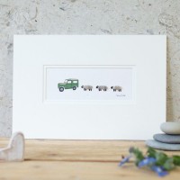 Land rover and 3 grey sheep print
