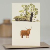 Mini Cow Highland by Oak tree card