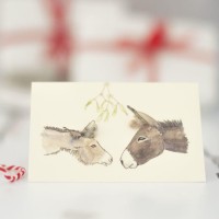 Mini Donkeys under mistletoe card