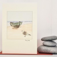 Beach6 - Seagull and Fishing Boat Greeting Card