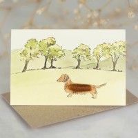 Mini Dachshund red by 6 trees card