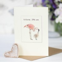Flamingo and chick new baby card