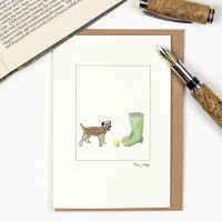 Border terrier and wellies card