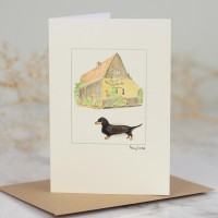 Dachshund by barn card