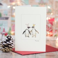 Penguins in crowns Christmas card