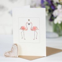 Flamingos in love card