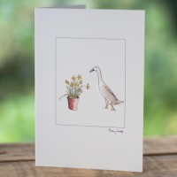 Duck Indian runner and daffodils card