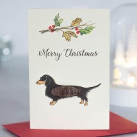 Mini Dachshund and festive branch card