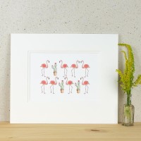 Flamingos and Cacti print