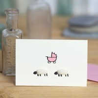 Mini Sheep and pink pram card