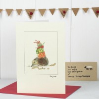 Hedgehog and presents Christmas card