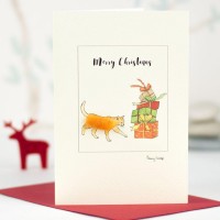 Ginger cat and presents Christmas card