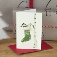 Mini Badger in a stocking Christmas gift card